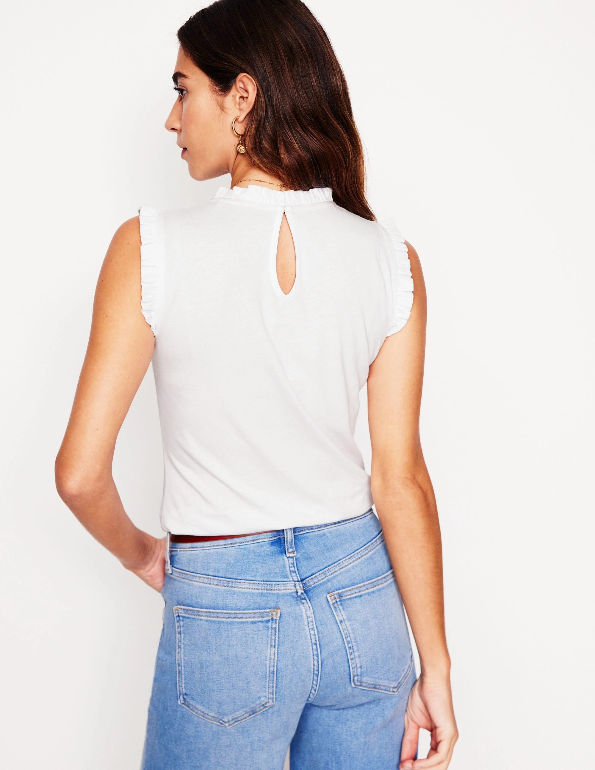 VentilatedBack Supersoft Frill Detail Vest-White