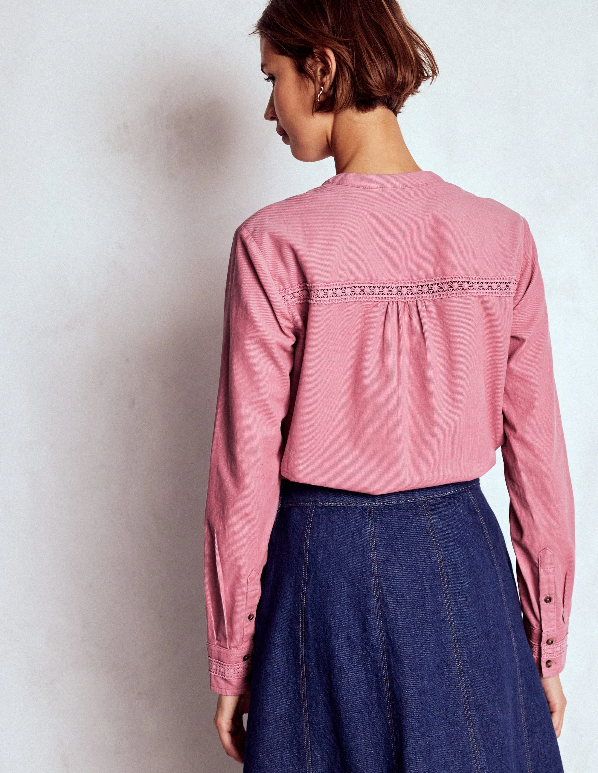 Layered Neckline Victoria Cord Shirt-Blushing Rose