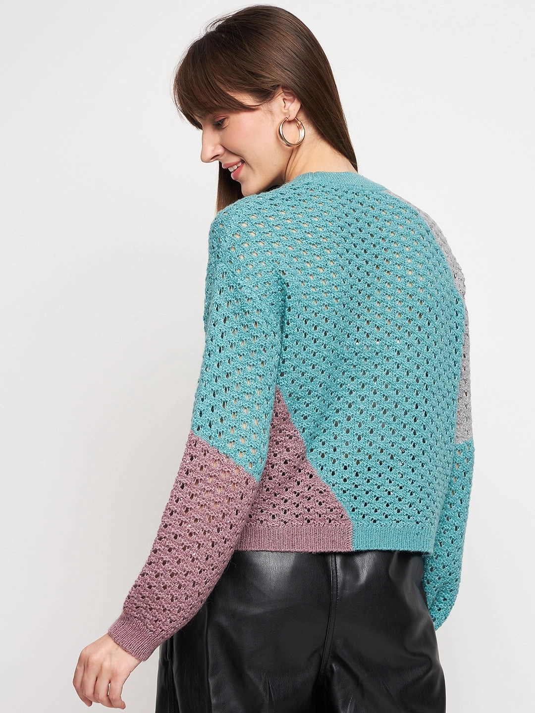 Madame Aqua Pointelle-Knit Jumper Breathable Mesh Panels Cozy Basics