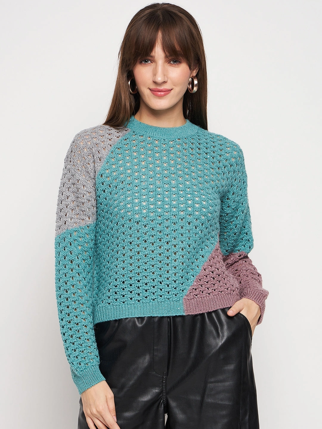 Snuggly Design Madame Aqua Pointelle-Knit Jumper