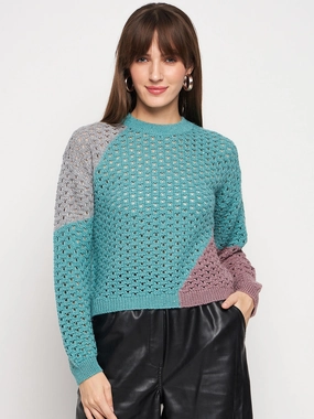 Snuggly Design Madame Aqua Pointelle-Knit Jumper