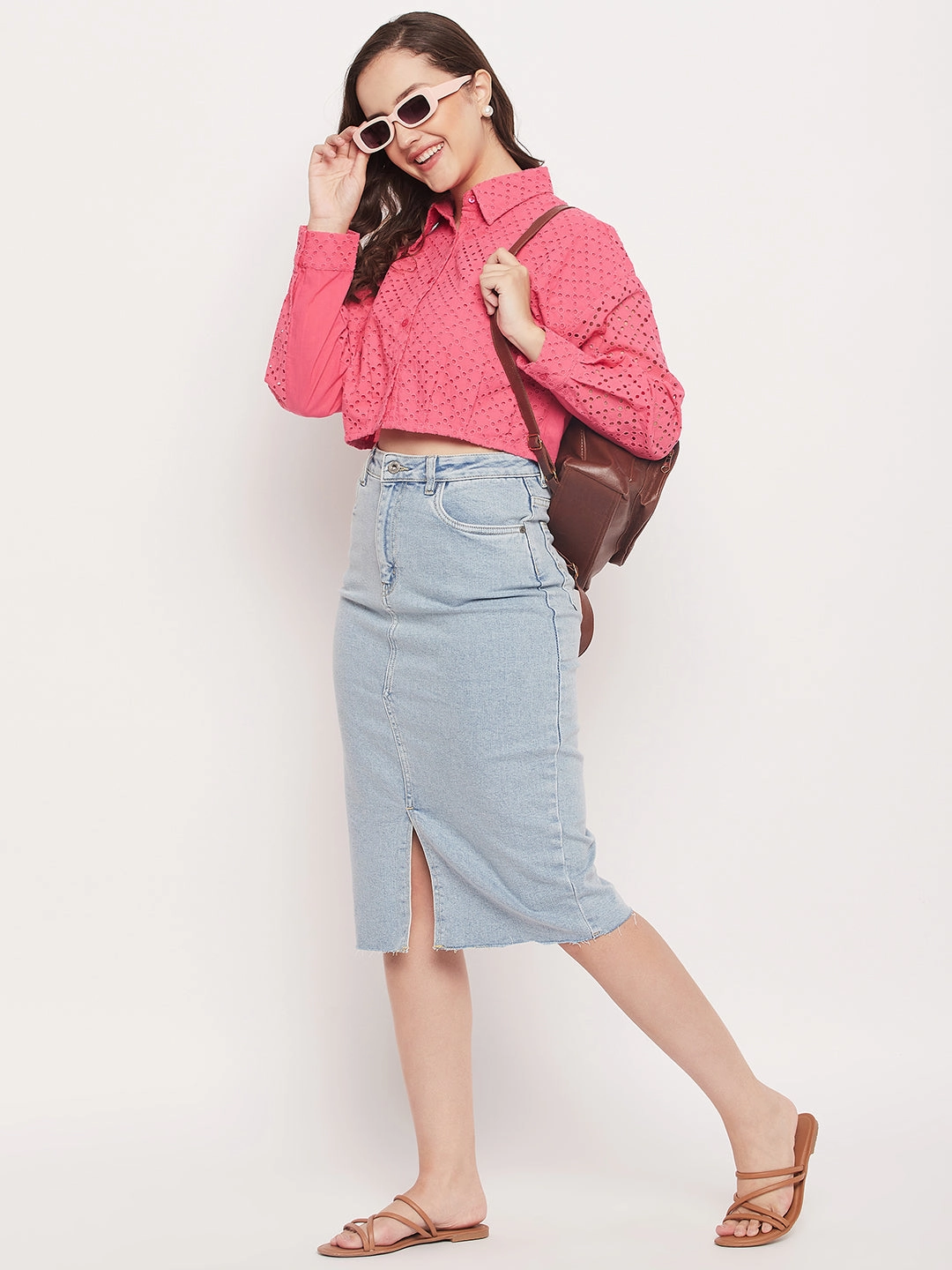 Madame Pink Schiffli Crop Shirt Sustainable Material