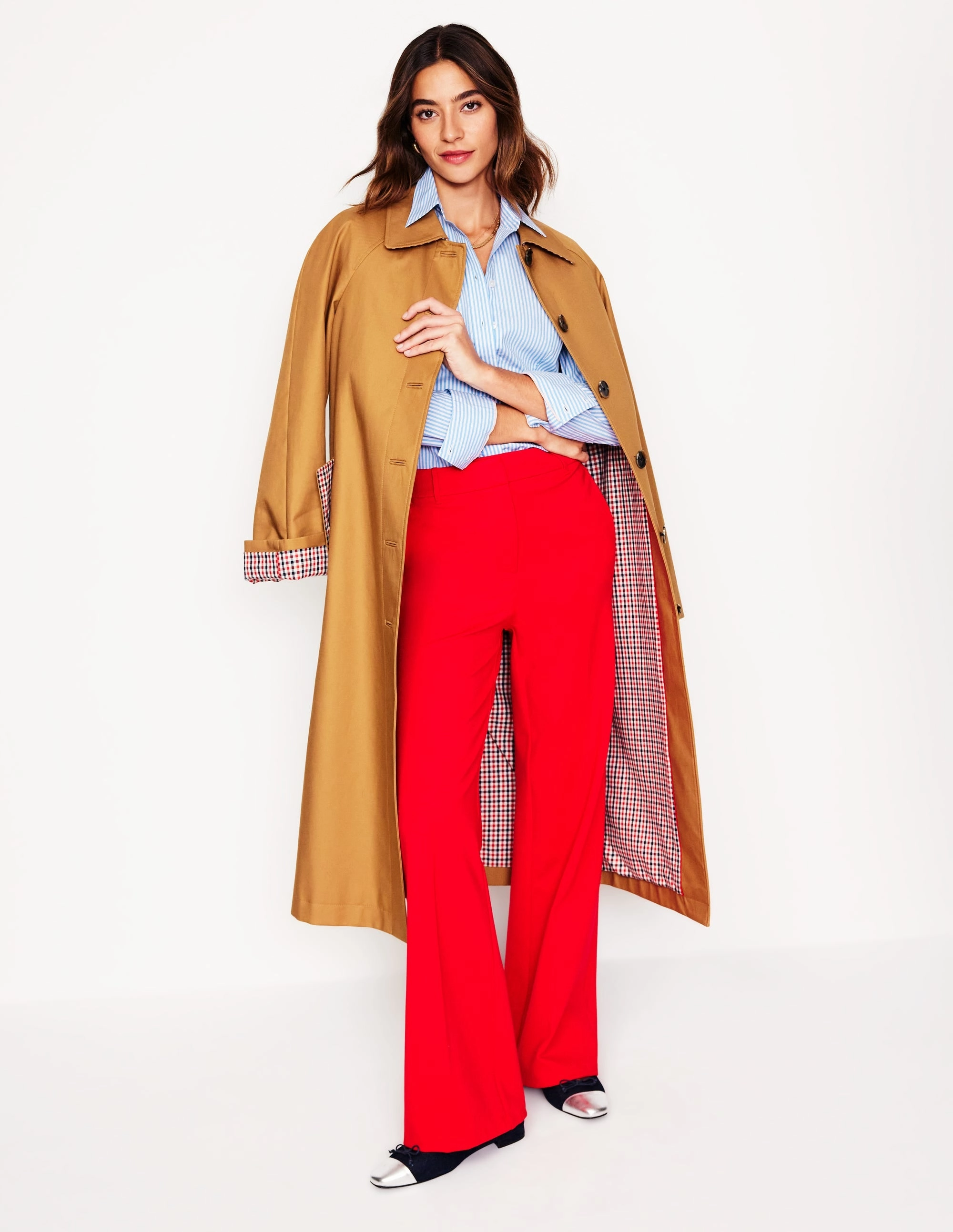 Saskia Stretch Cotton Shirt-Forget Me Not, Ivory Stripe Comfortable Wear