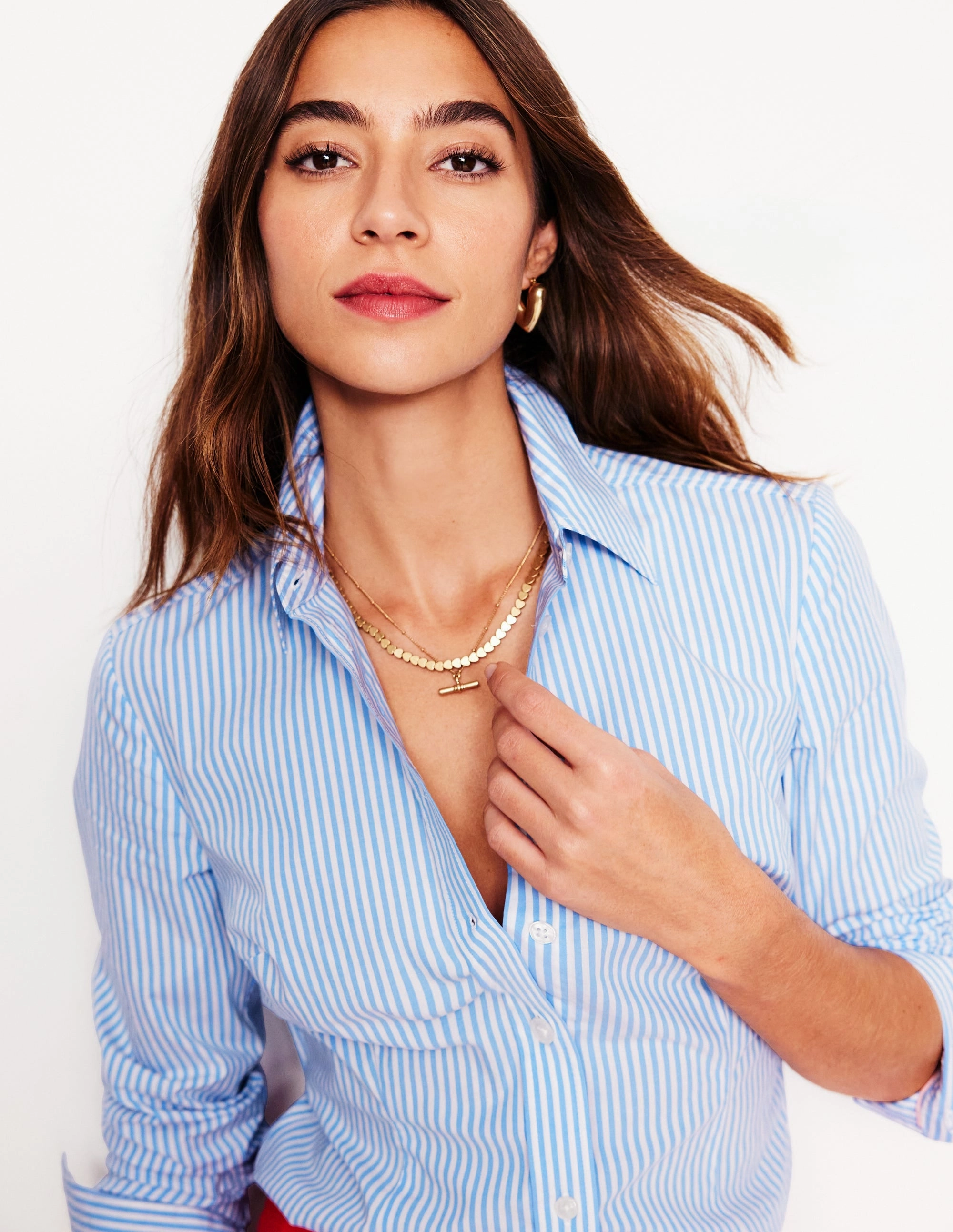 Fashion Choice Essential Fit Saskia Stretch Cotton Shirt-Forget Me Not, Ivory Stripe