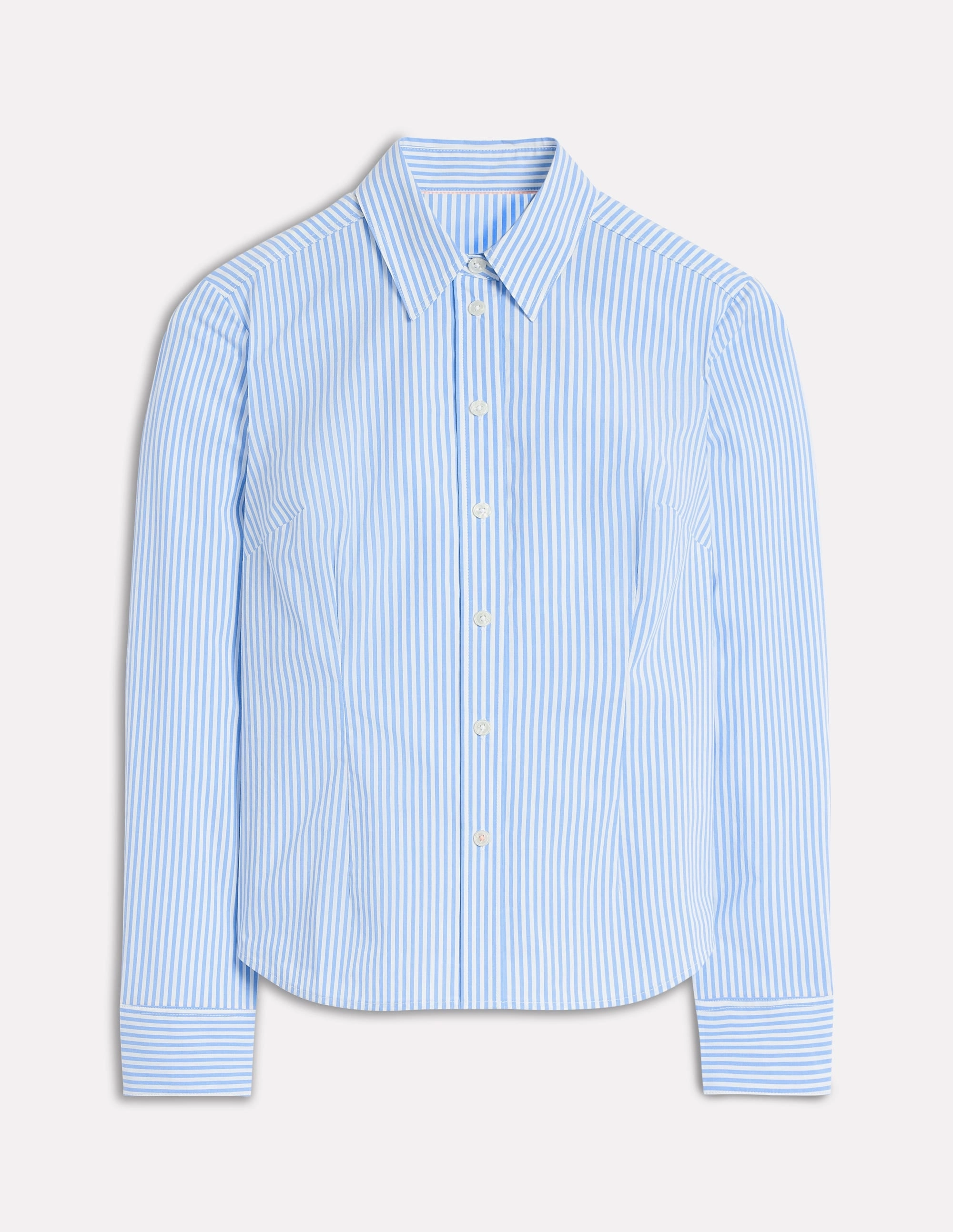 Wrinkle-Resistant Saskia Stretch Cotton Shirt-Forget Me Not, Ivory Stripe