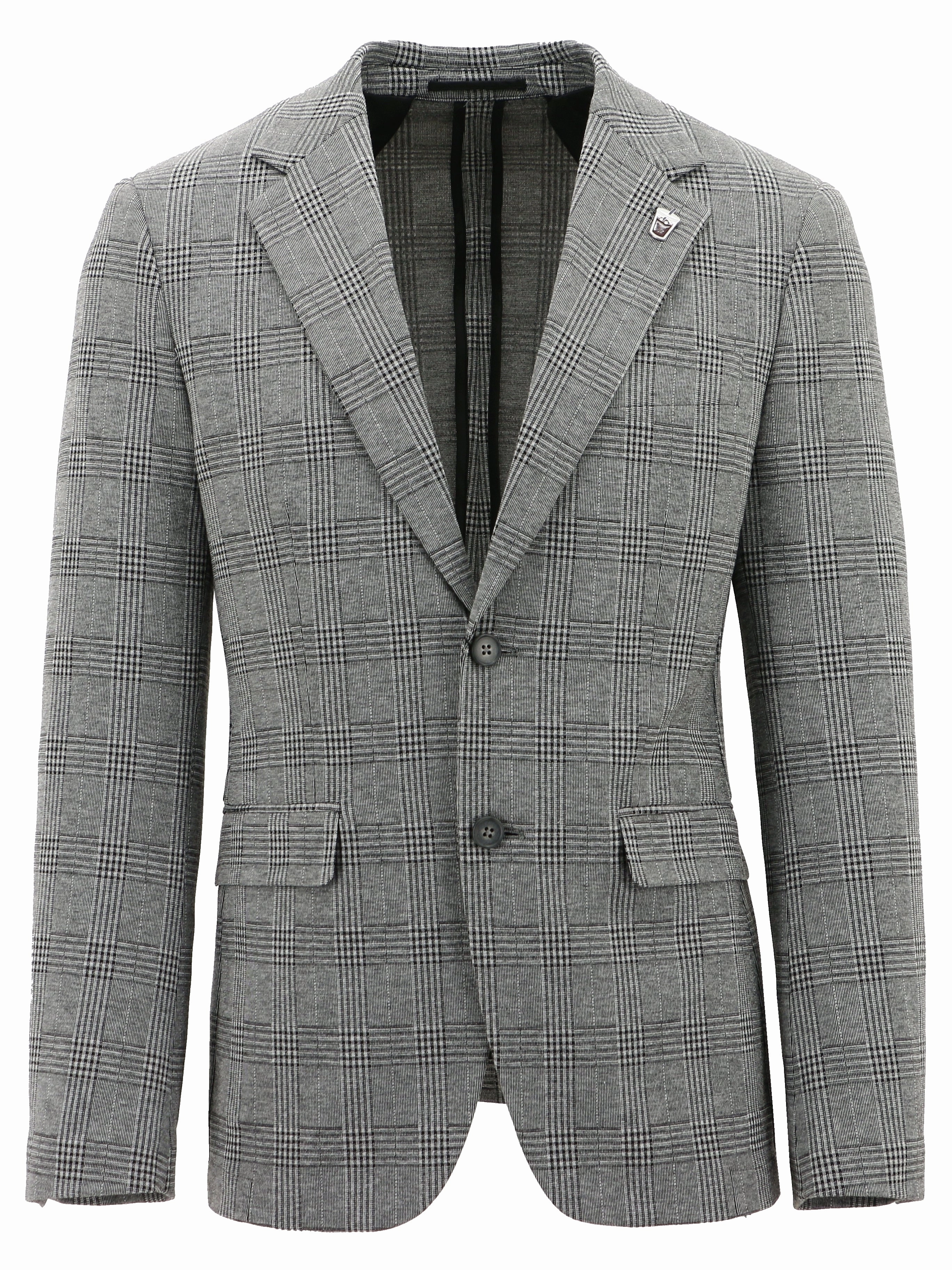 Turin Buggy Grey Checked Sports Jacket Taped Neckline Street Comfort Fit
