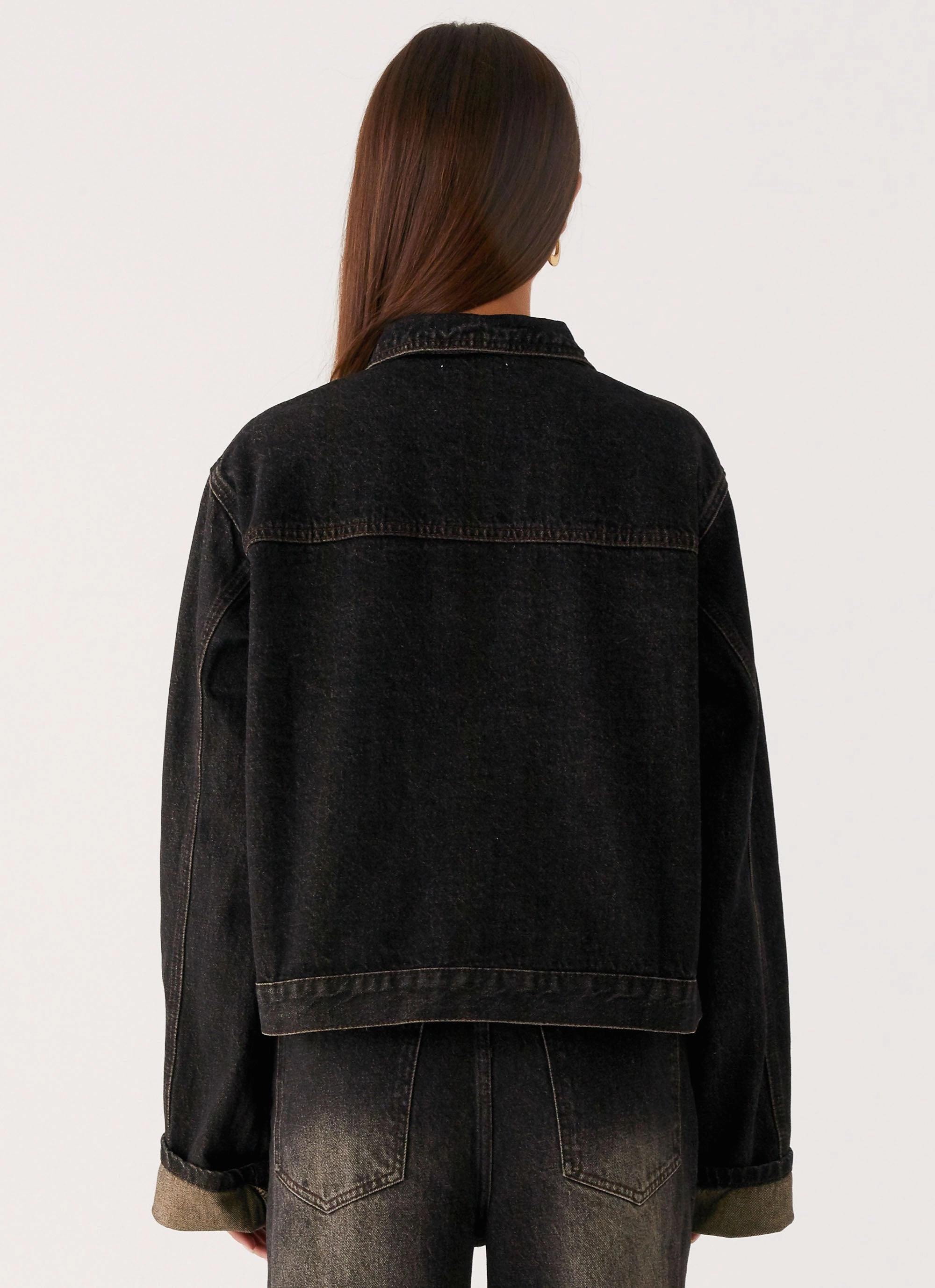Back Again Oversized Denim Jacket - Acid Charcoal ReinforcedEdging