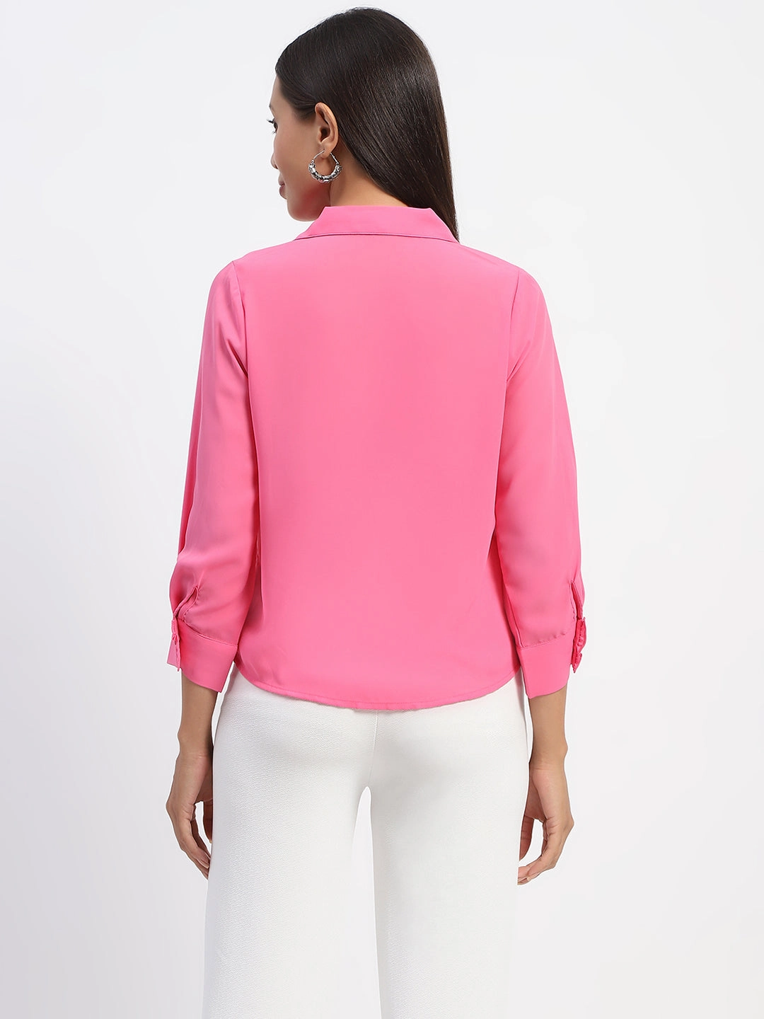 Madame Button-Down Collared Pink Shirt slim fit