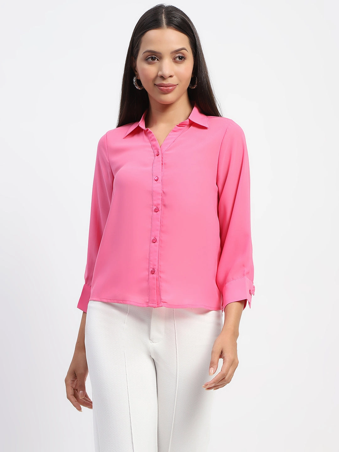 stain resistant coating Professional Look Madame Button-Down Collared Pink Shirt
