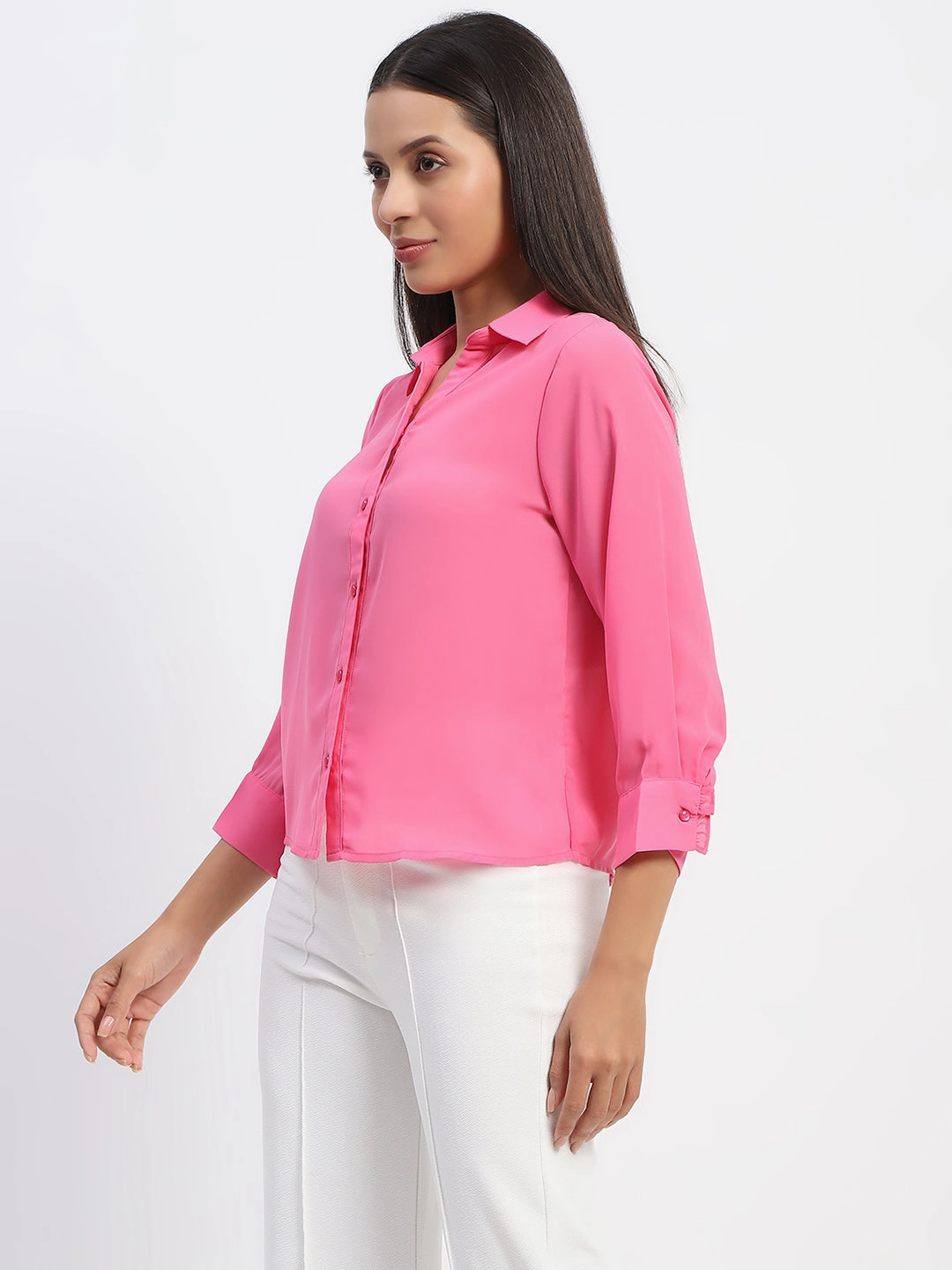 Versatile Styling Moisture Management Tech Madame Button-Down Collared Pink Shirt