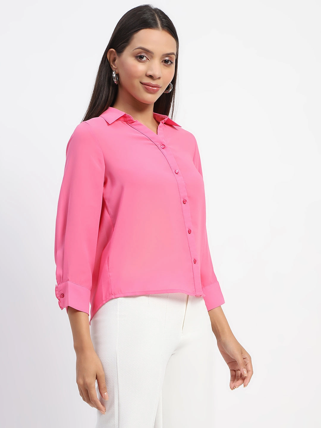 Madame Button-Down Collared Pink Shirt Classic Collar Premium Quality