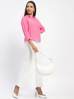 Versatile Wear Madame Button-Down Collared Pink Shirt