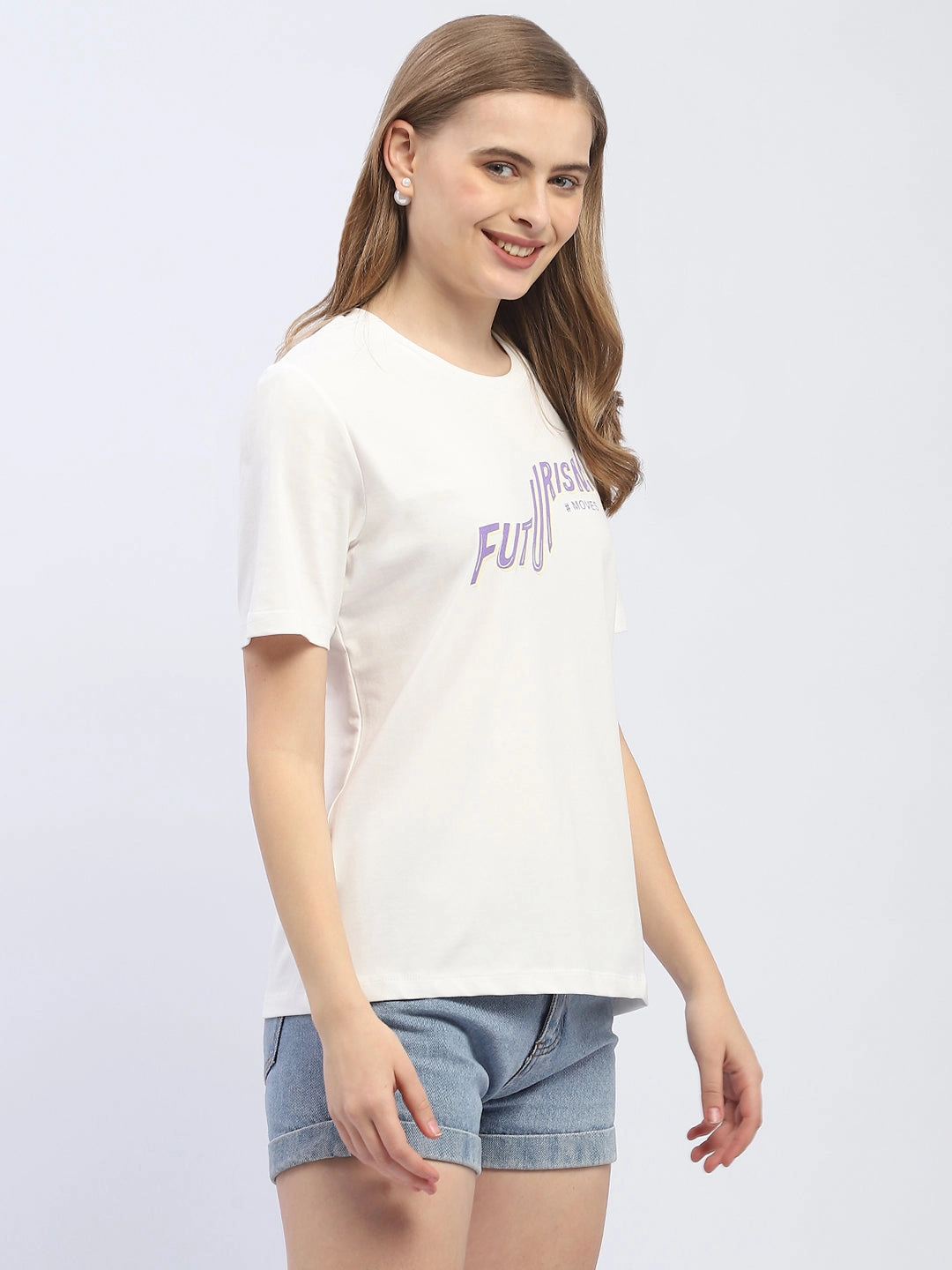 Madame Typography White Regular T-Shirt Cold Wash Optimized Ribbed Neckline