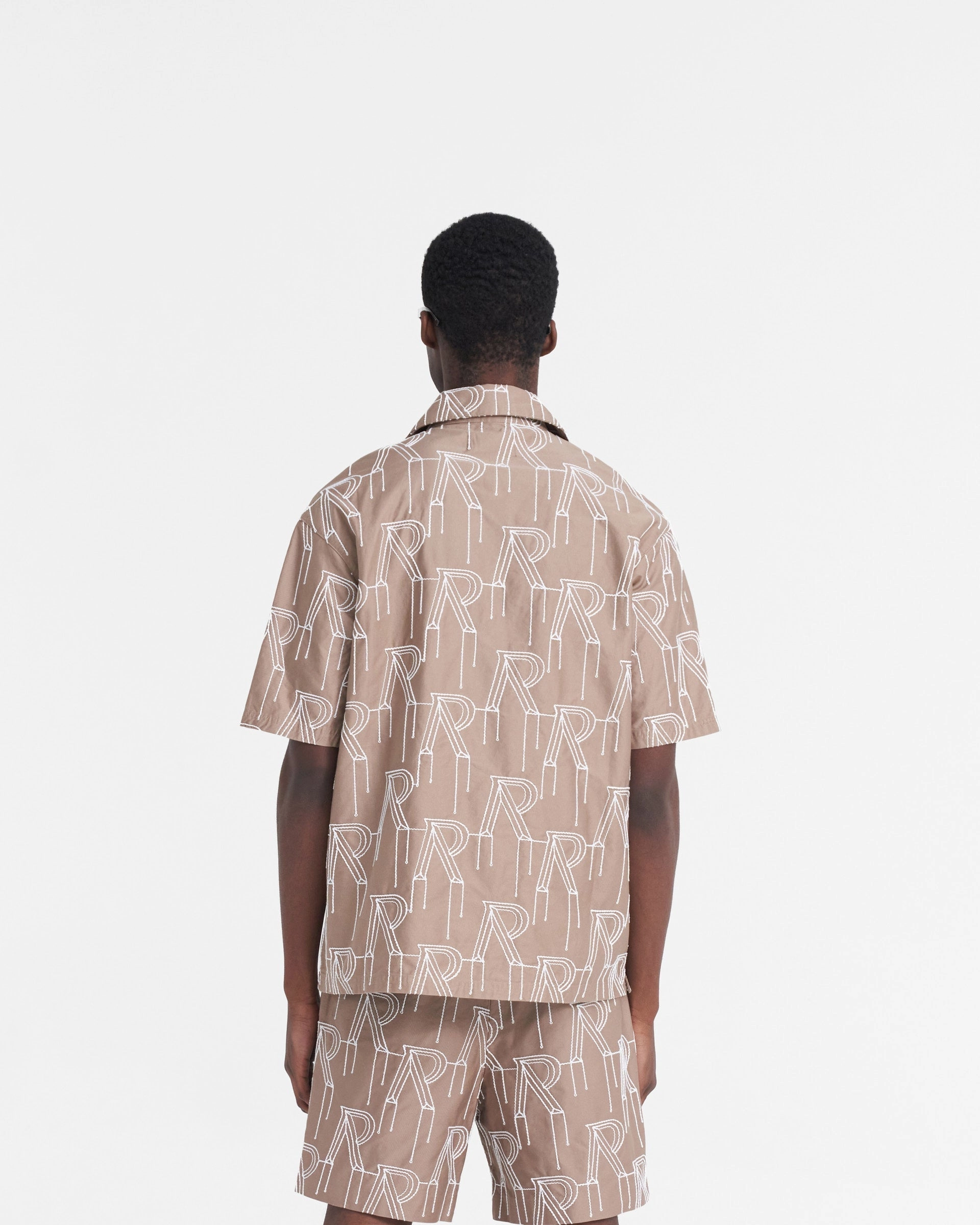 Embroidered Initial Overshirt - Washed Taupe Subtle patterns Snag Free Surface