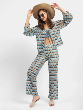 Madame Geometric Print Blue Trouser Travel Ready Fit Pocket Reinforcement
