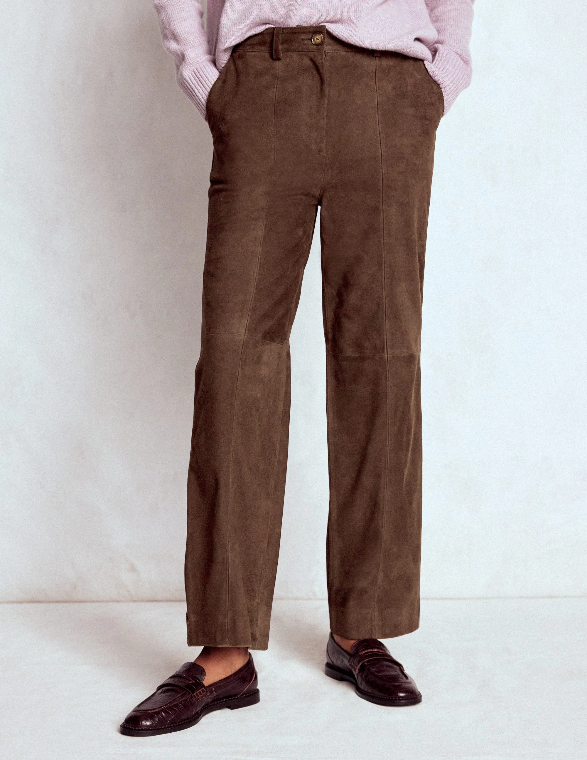 Suede Straight Leg Trousers-Dark Chocolate Outfit Staple