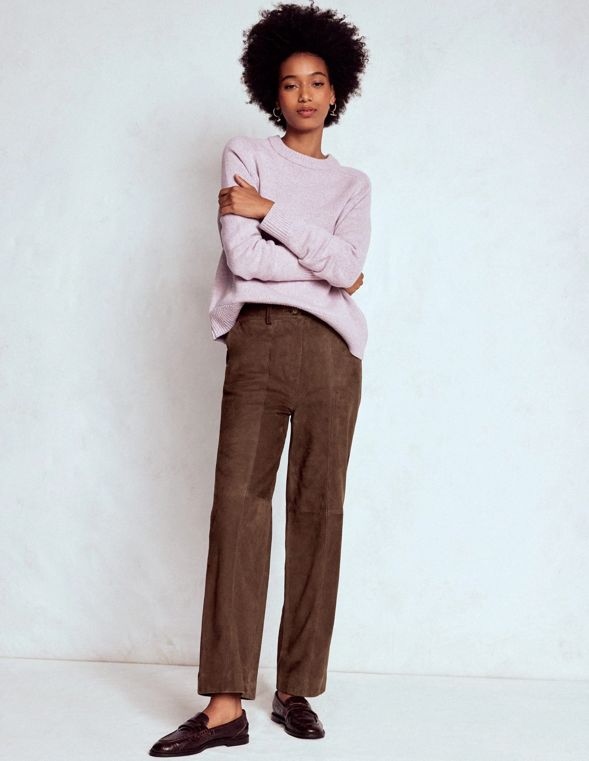 Suede Straight Leg Trousers-Dark Chocolate Soft and Stretchy Snag Resistant Fabric