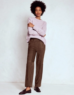 Suede Straight Leg Trousers-Dark Chocolate Soft and Stretchy Snag Resistant Fabric