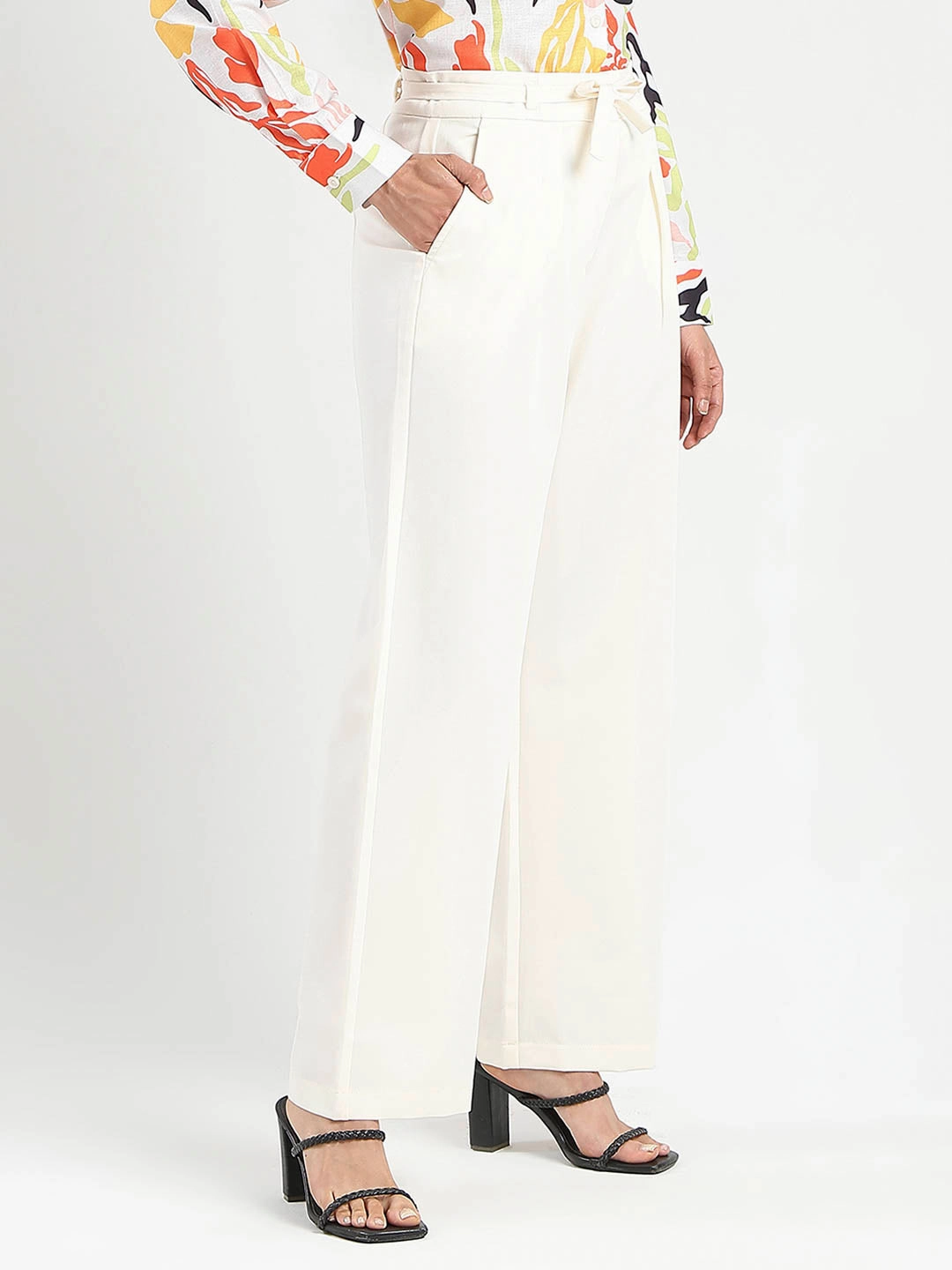 Madame Drawstring Waist Straight Fit Ivory Trousers Casual Comfort Wear Adventure Ready