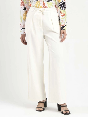 Madame Drawstring Waist Straight Fit Ivory Trousers TaperedLeg