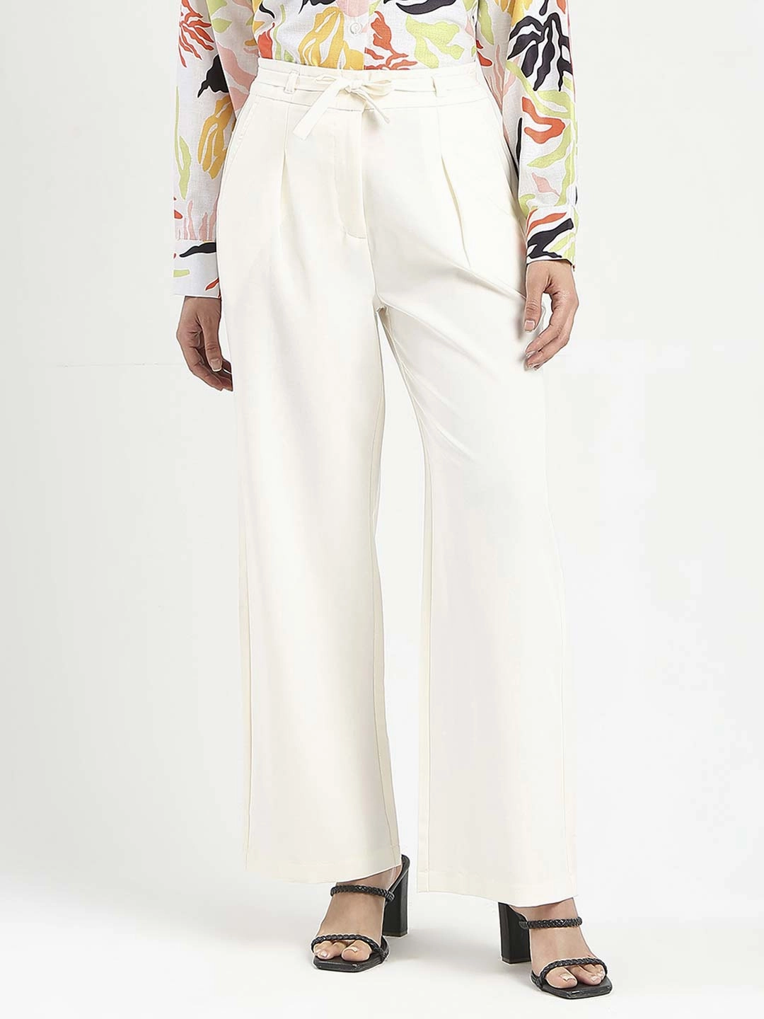 Madame Drawstring Waist Straight Fit Ivory Trousers TaperedLeg
