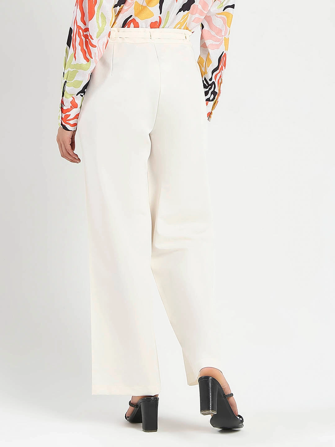 Adjustable Fit Madame Drawstring Waist Straight Fit Ivory Trousers