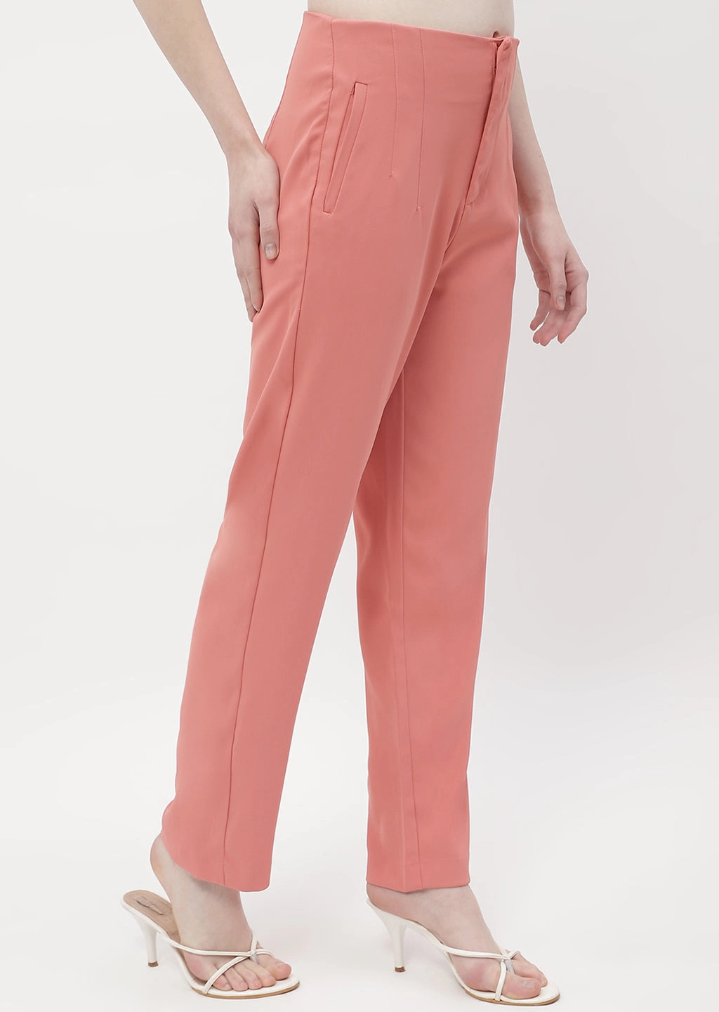 Durable Hemming Madame Front Pleated Blush Orange Tapered Trousers