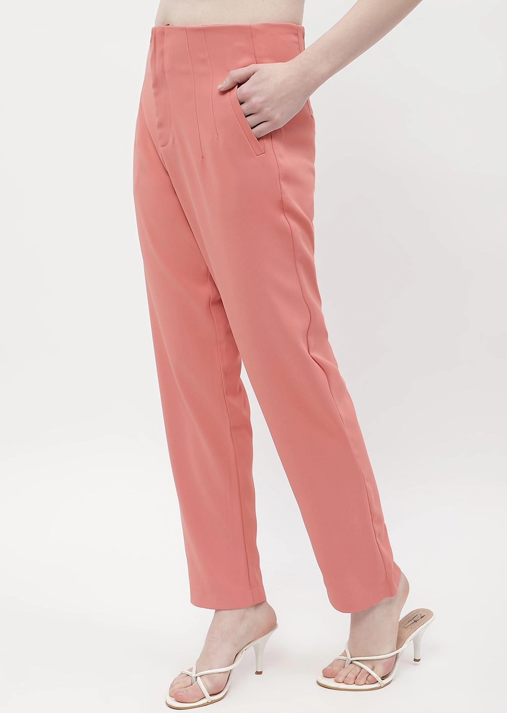 Fit Freedom Machine washable Madame Front Pleated Blush Orange Tapered Trousers