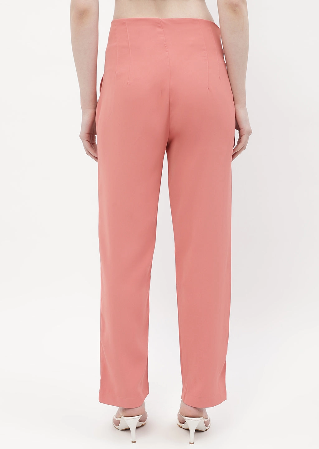 Erasable Logo Patch Stylish Fit Madame Front Pleated Blush Orange Tapered Trousers
