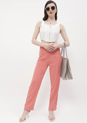 Tagless label Cozy Movement Madame Front Pleated Blush Orange Tapered Trousers