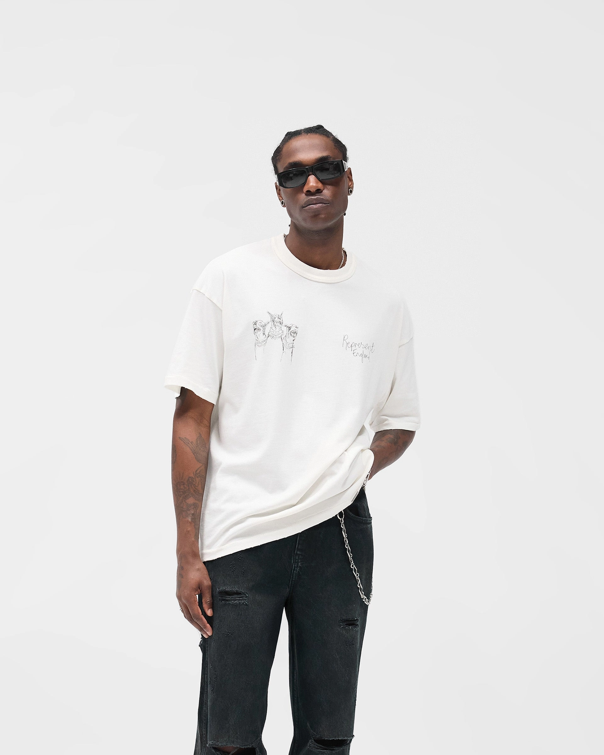 Adaptable Stretch Fit Design Hand Drawn Thoroughbred T-Shirt - Flat White