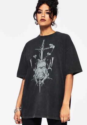 Anura Oversized Acid Wash Frog Graphic Print T-shirt Effortless Wear Sport Layer Fit