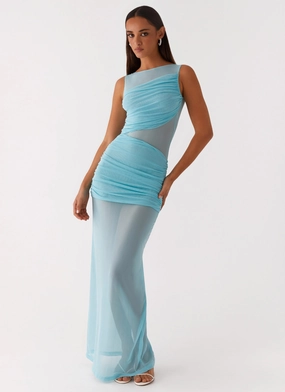 High Waist Cozy Touch Apollo Maxi Dress - Aqua