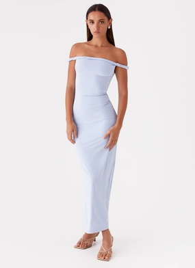 Arabella Twist Shoulder Maxi Dress - Blue Sleek Motion Chic Fit Wear