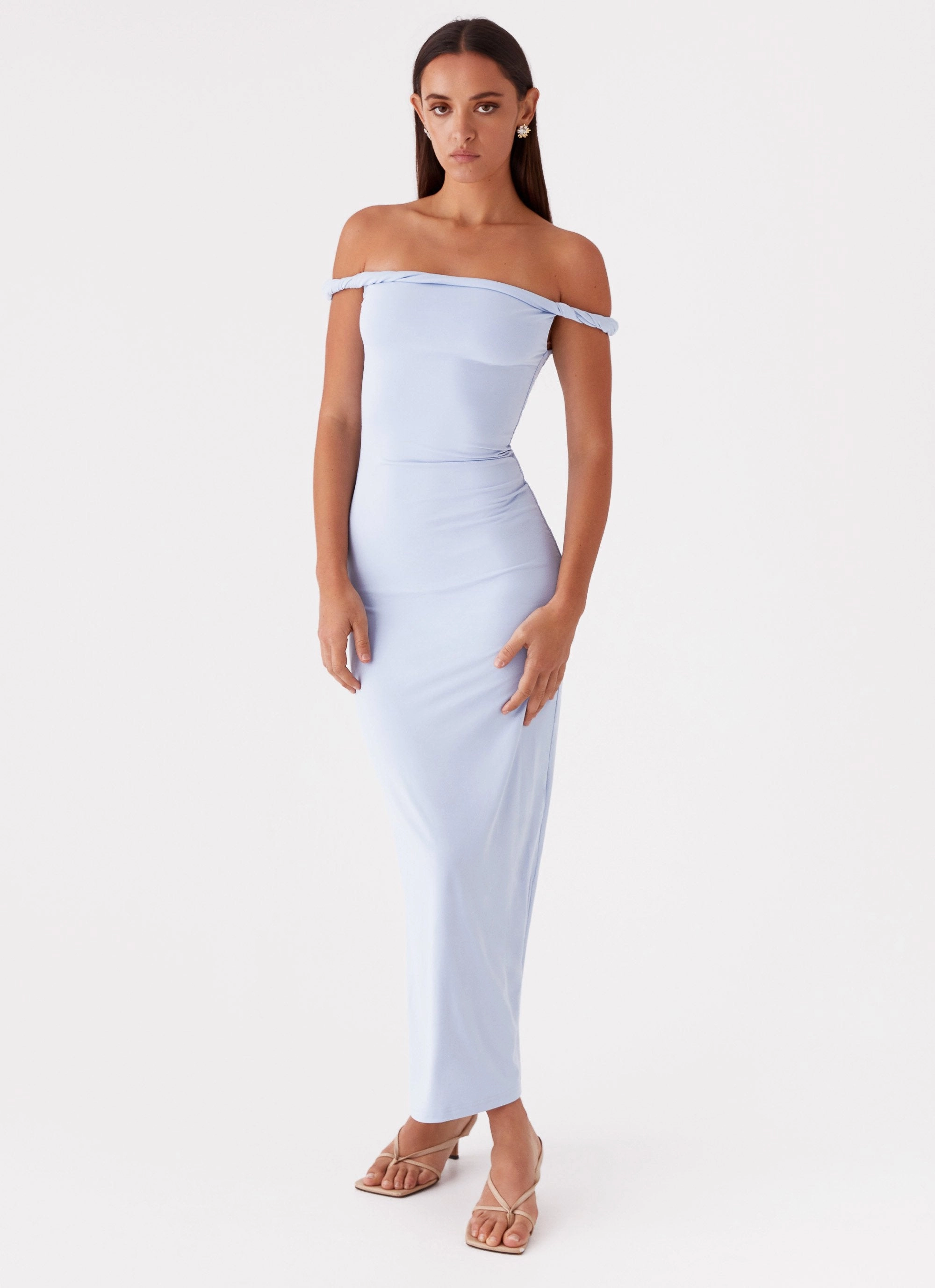 Arabella Twist Shoulder Maxi Dress - Blue Sleek Motion Chic Fit Wear