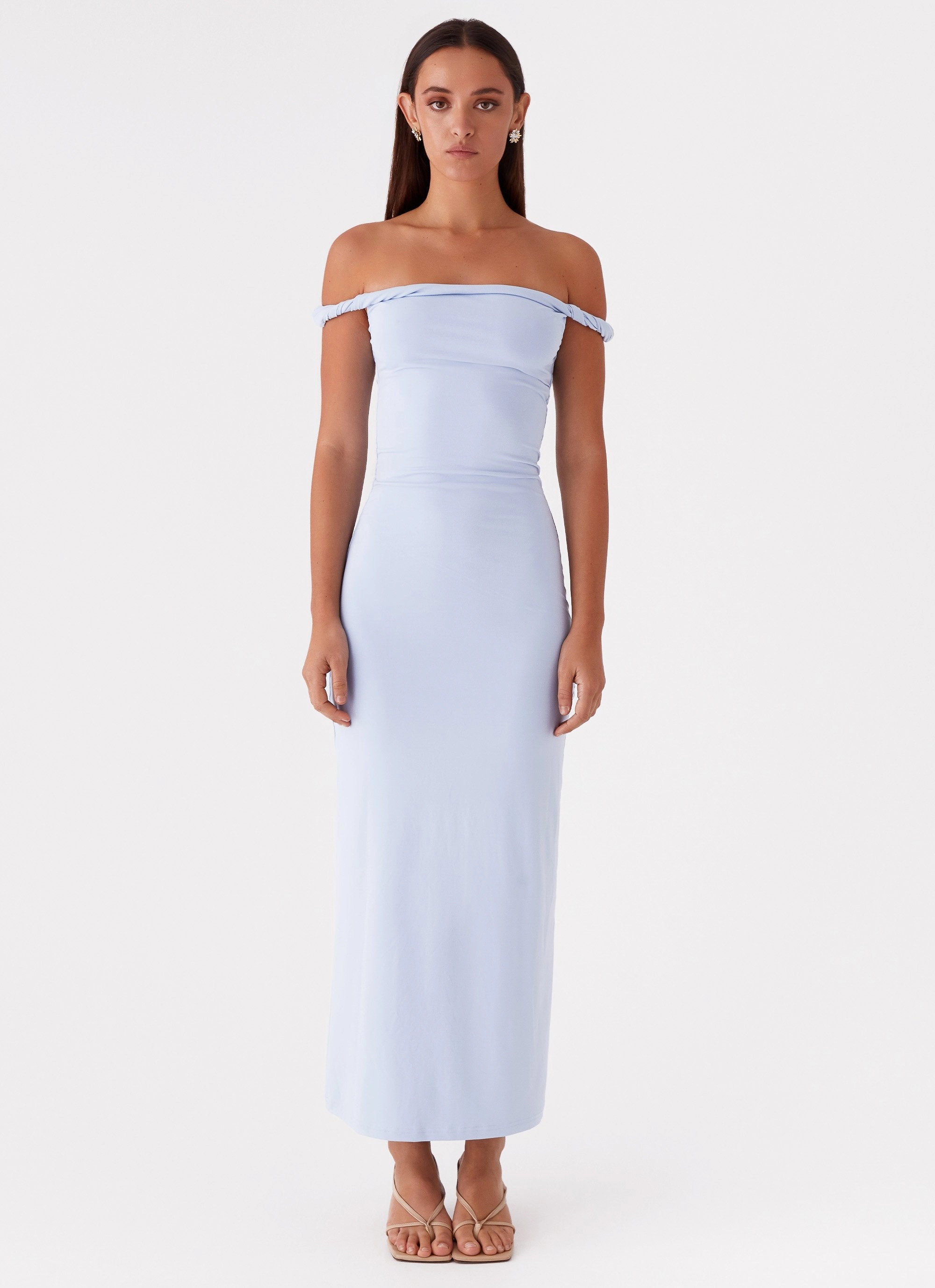 Arabella Twist Shoulder Maxi Dress - Blue Stylish Layer Sleeveless Cut