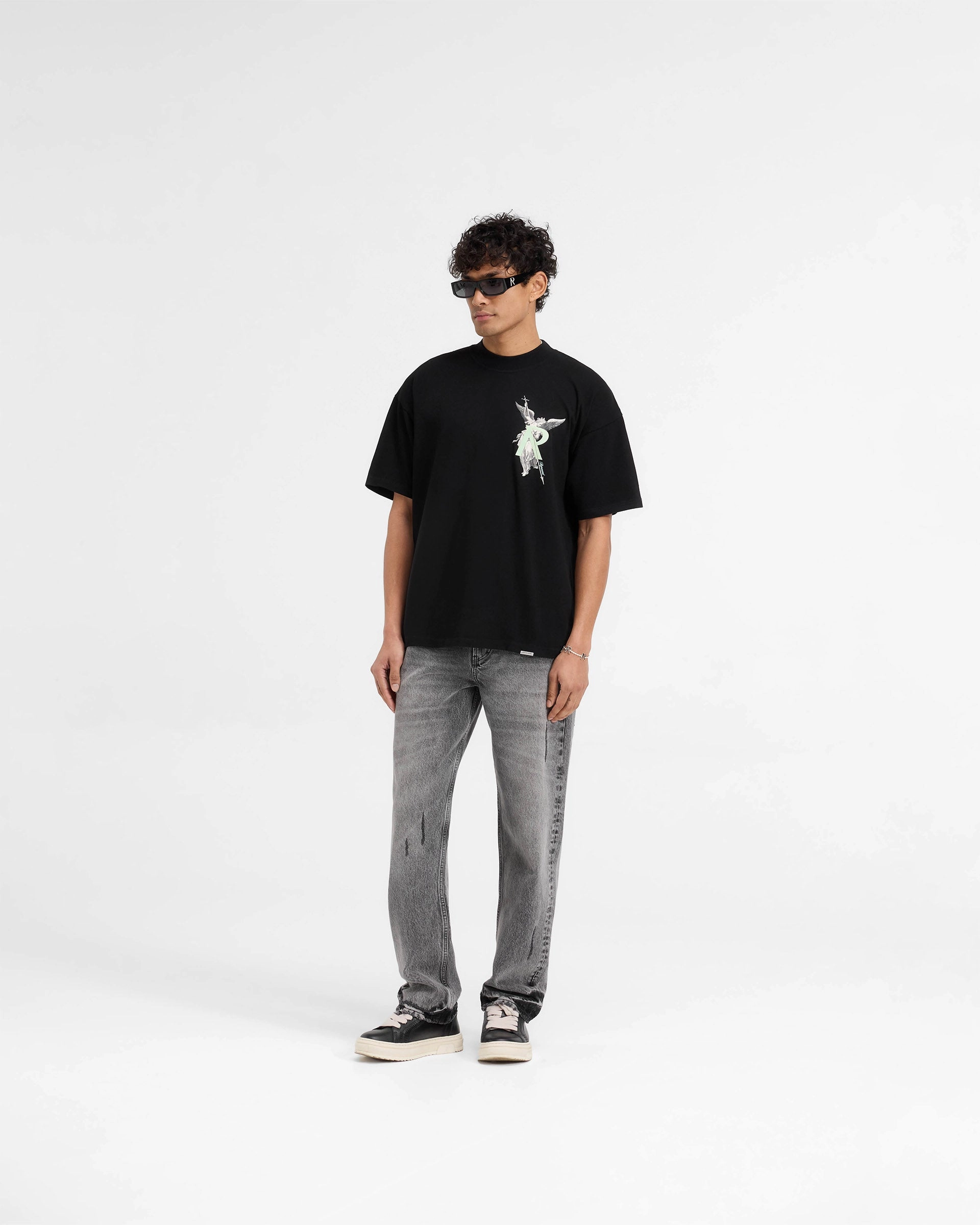 Casual Flex Midweight Knit Archangel Initial T-Shirt - Jet Black