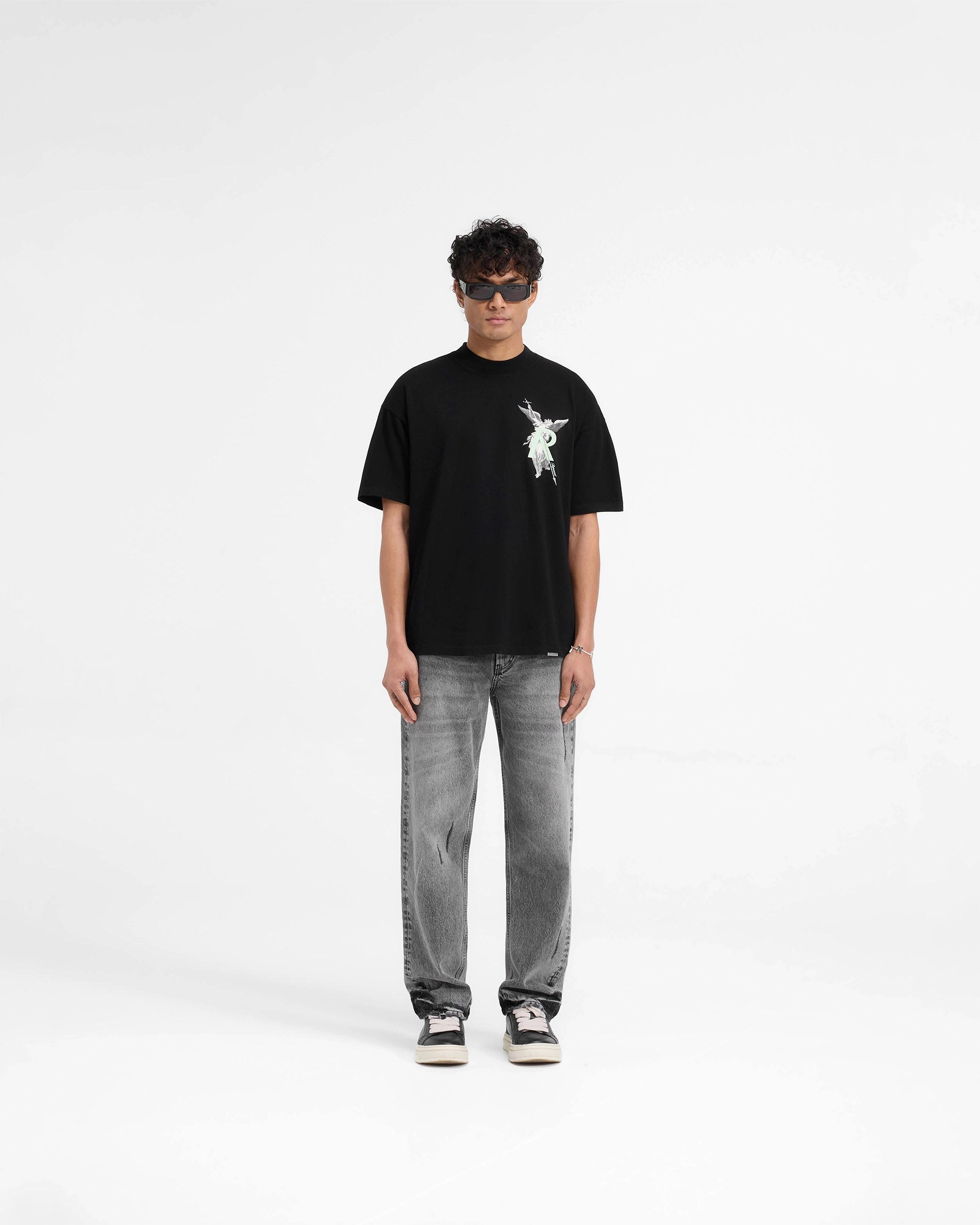Effortless Daywear Archangel Initial T-Shirt - Jet Black