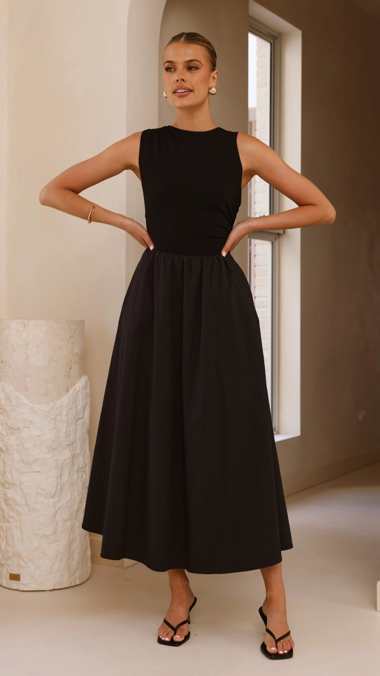 Aria Sleeveless Midi Dress - Black plus-size