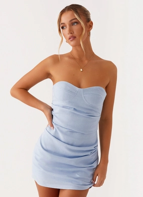 Floral Swing Trendy Tailoring Arlene Bustier Mini Dress - Blue