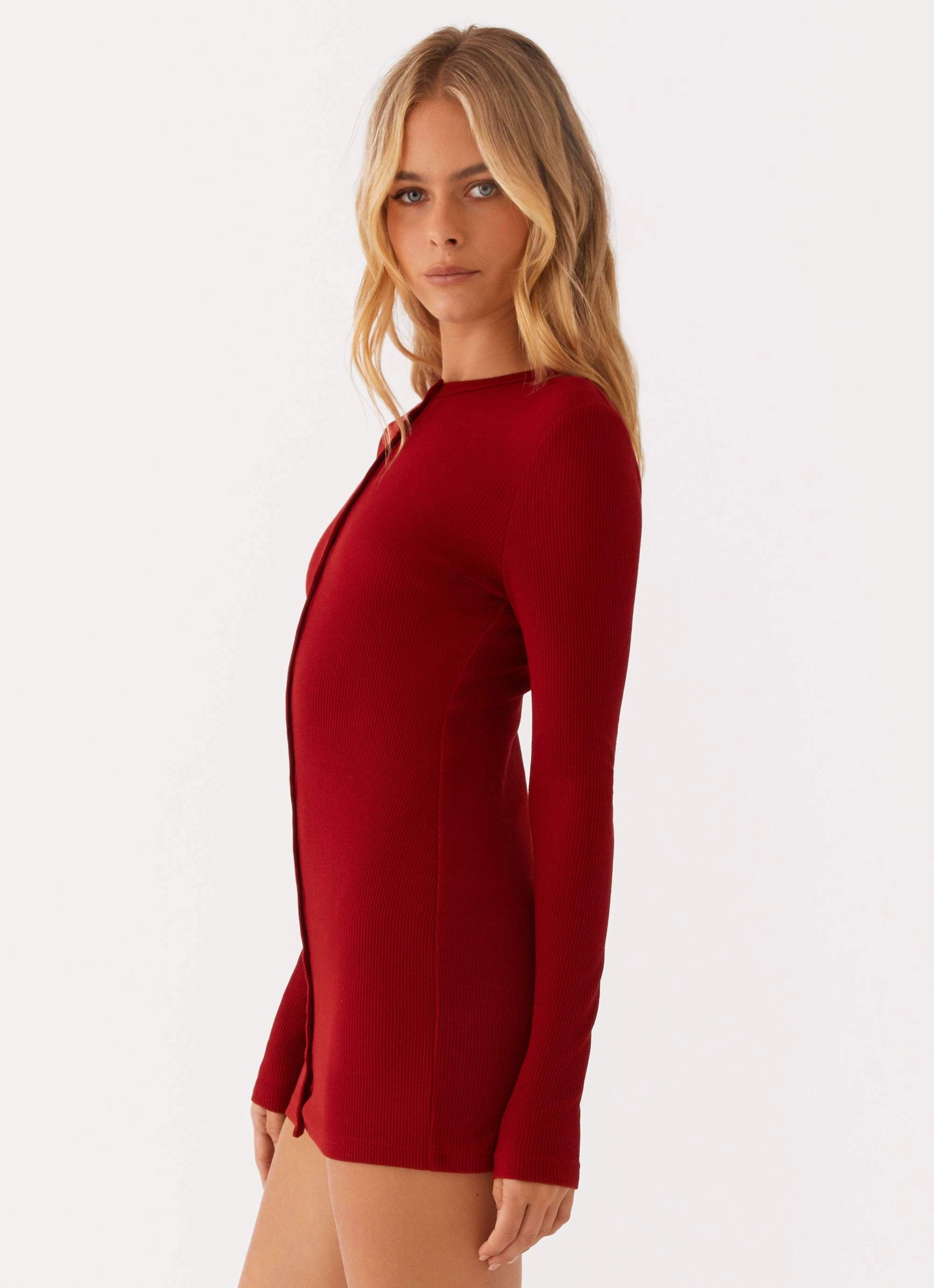 Party Perfect Blair Long Sleeve Mini Dress - Red