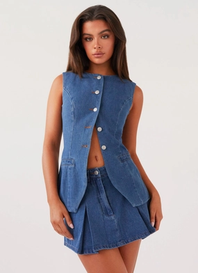 Ashlyn Denim Mini Skirt - Indigo Quiet Style Clean Outfit