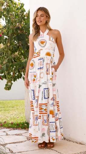 Printed-Lining Clean Style Athea Maxi Dress - Ocean Oasis Print