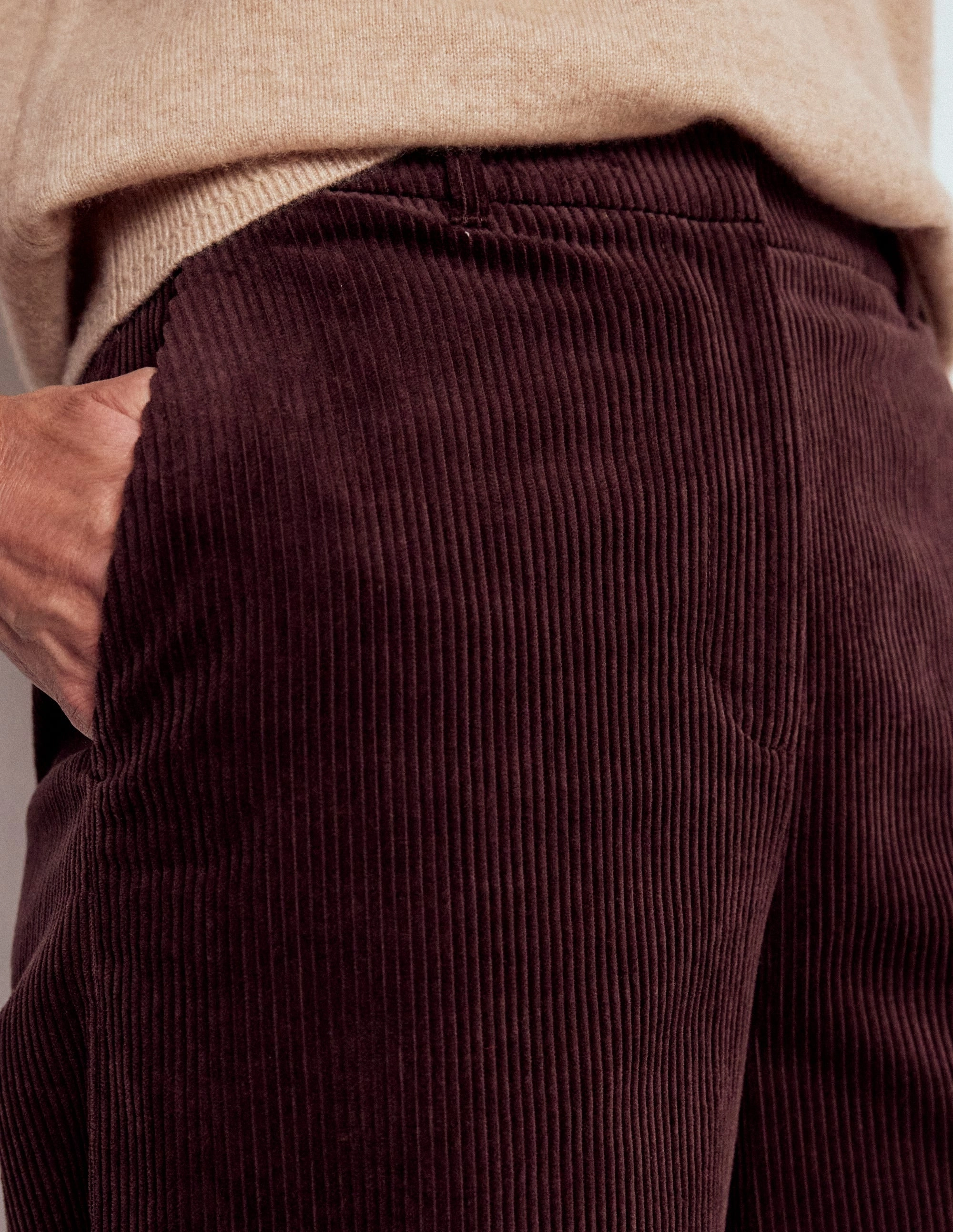Belgravia Cord Trousers-Deep Aubergine Casual Stretch Wear Anti Pilling Surface