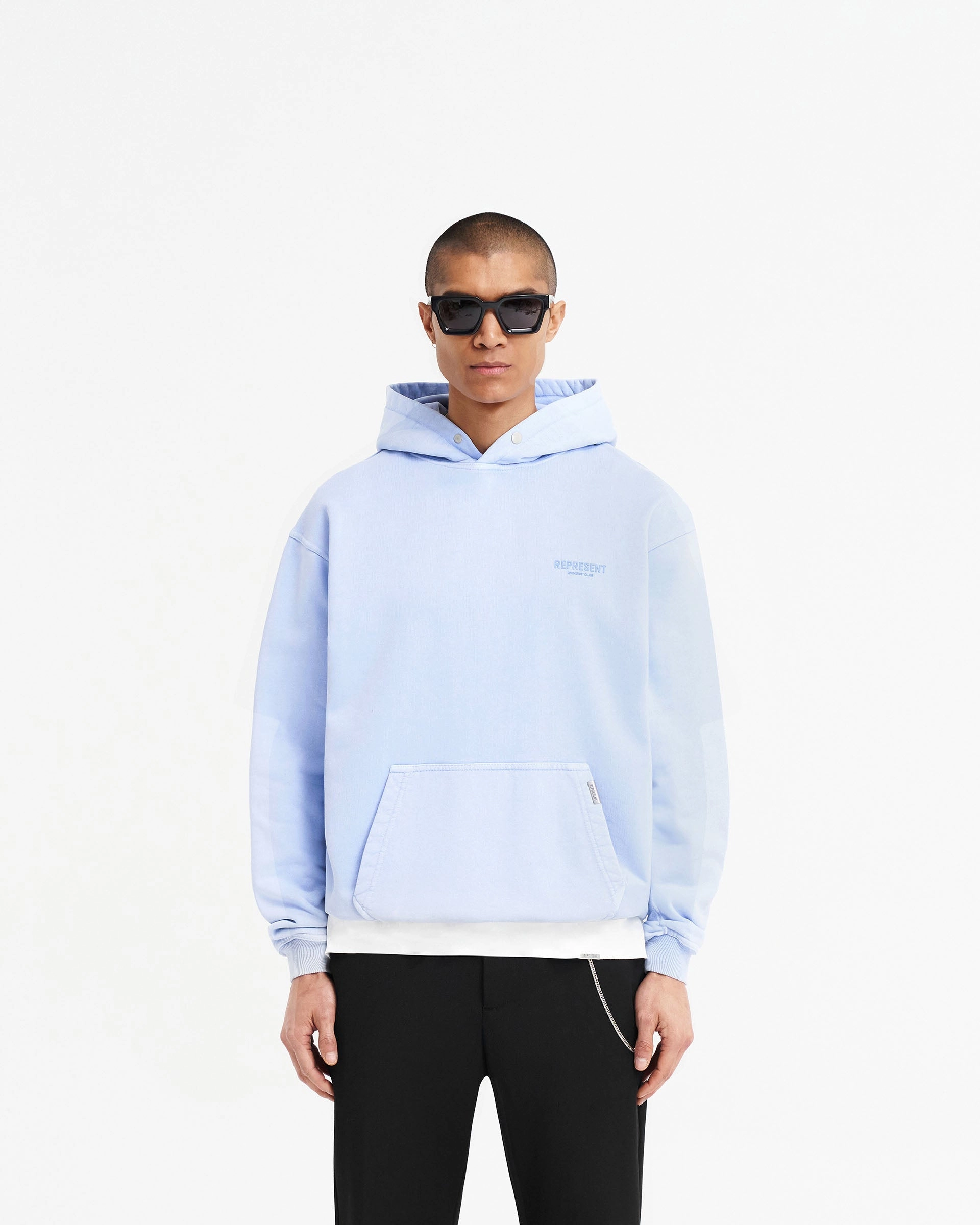 Represent Owners Club Hoodie - Vista Blue Casual Fit Design Collapsible Hood