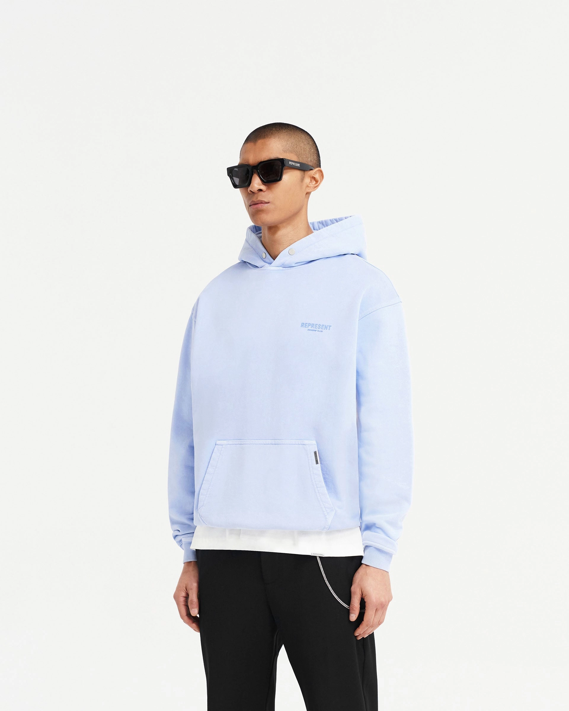 Represent Owners Club Hoodie - Vista Blue rhinestone accents