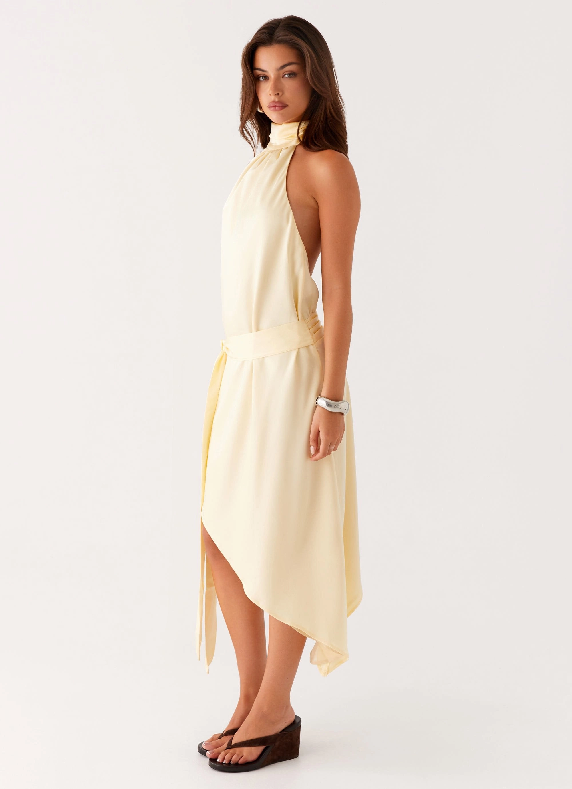 Stylish Waist Fit Casual and Stylish Atlantic Midi Dress - Yellow