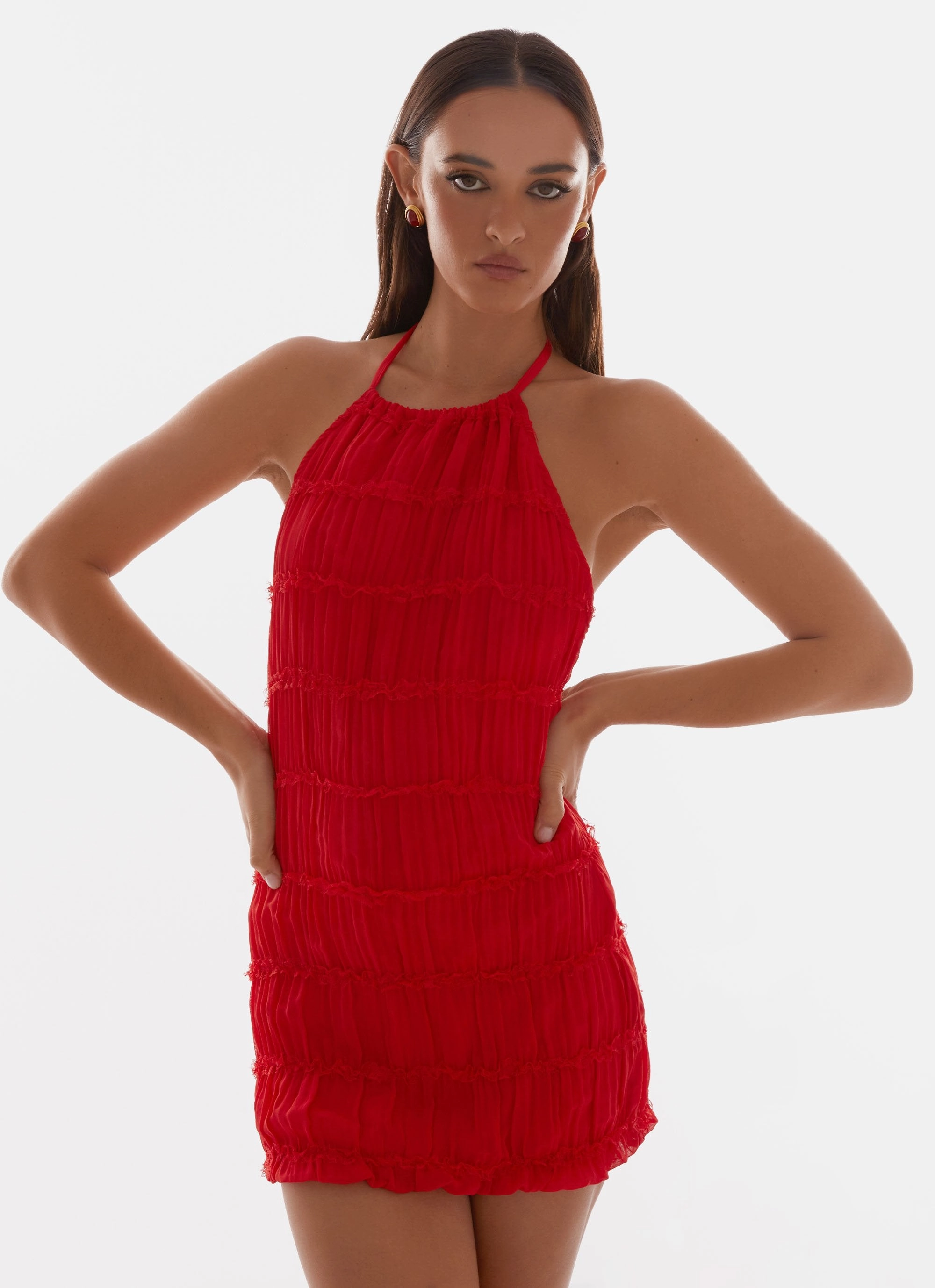 Aullie Mini Dress - Red Balanced Tones loose silhouette
