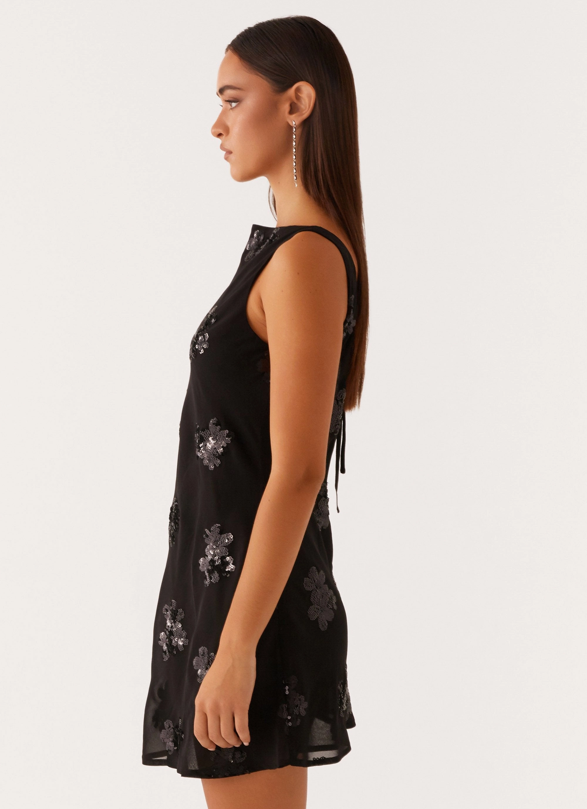 Aurora Sequin Mini Dress - Black polka-dot
