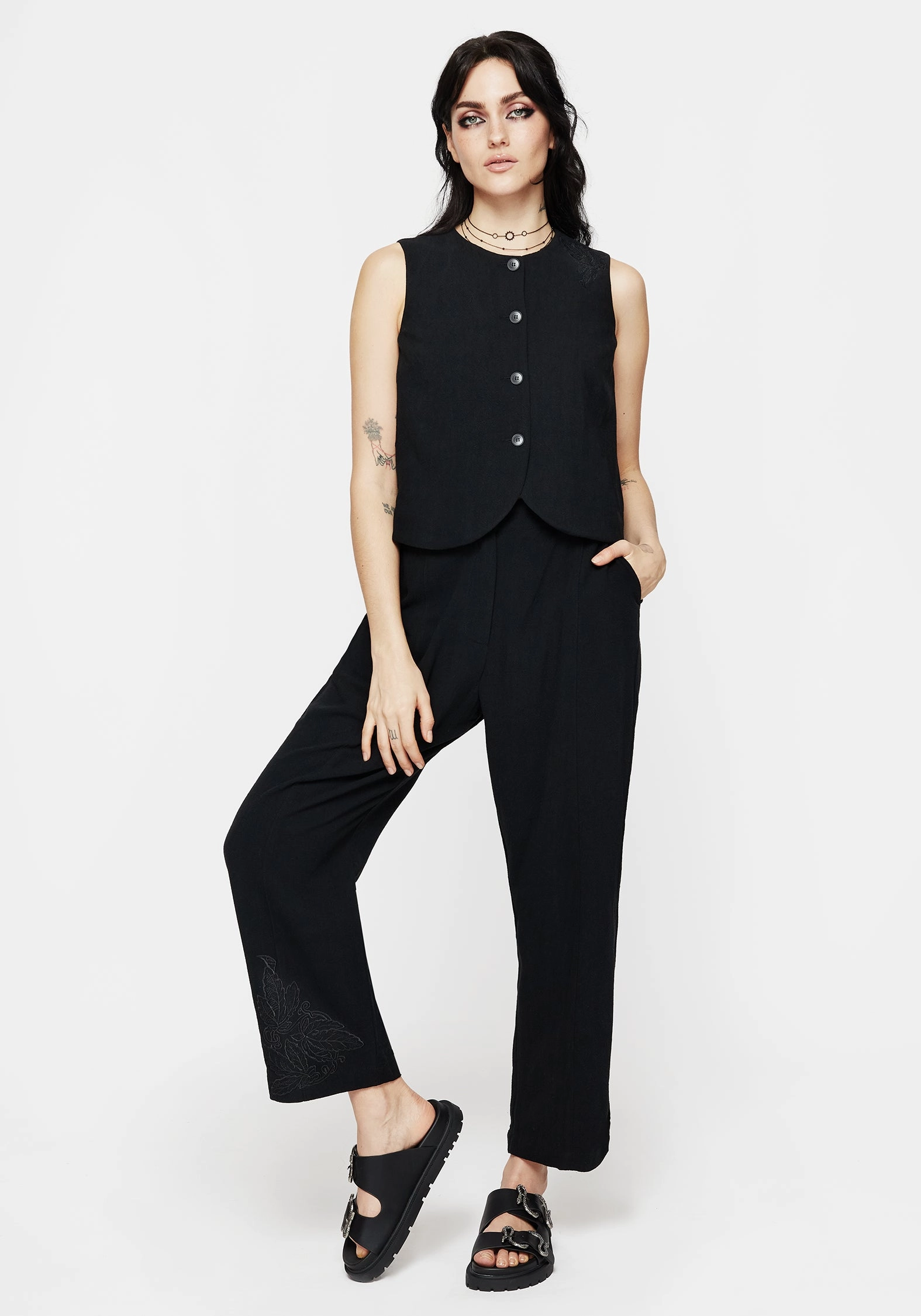 Comfortable Stretch Aya Embroidered Linen Blend Balloon Pants
